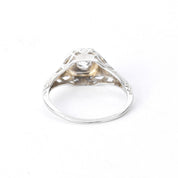 1940s 18K White Gold Natural Diamond Filigree Engagement Ring