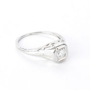 1940s 18K White Gold Natural Diamond Filigree Engagement Ring