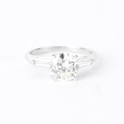 Platinum Round and Baguette 1.62 CT Natural Diamond Engagement Ring