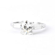 Platinum Round and Baguette 1.62 CT Natural Diamond Engagement Ring