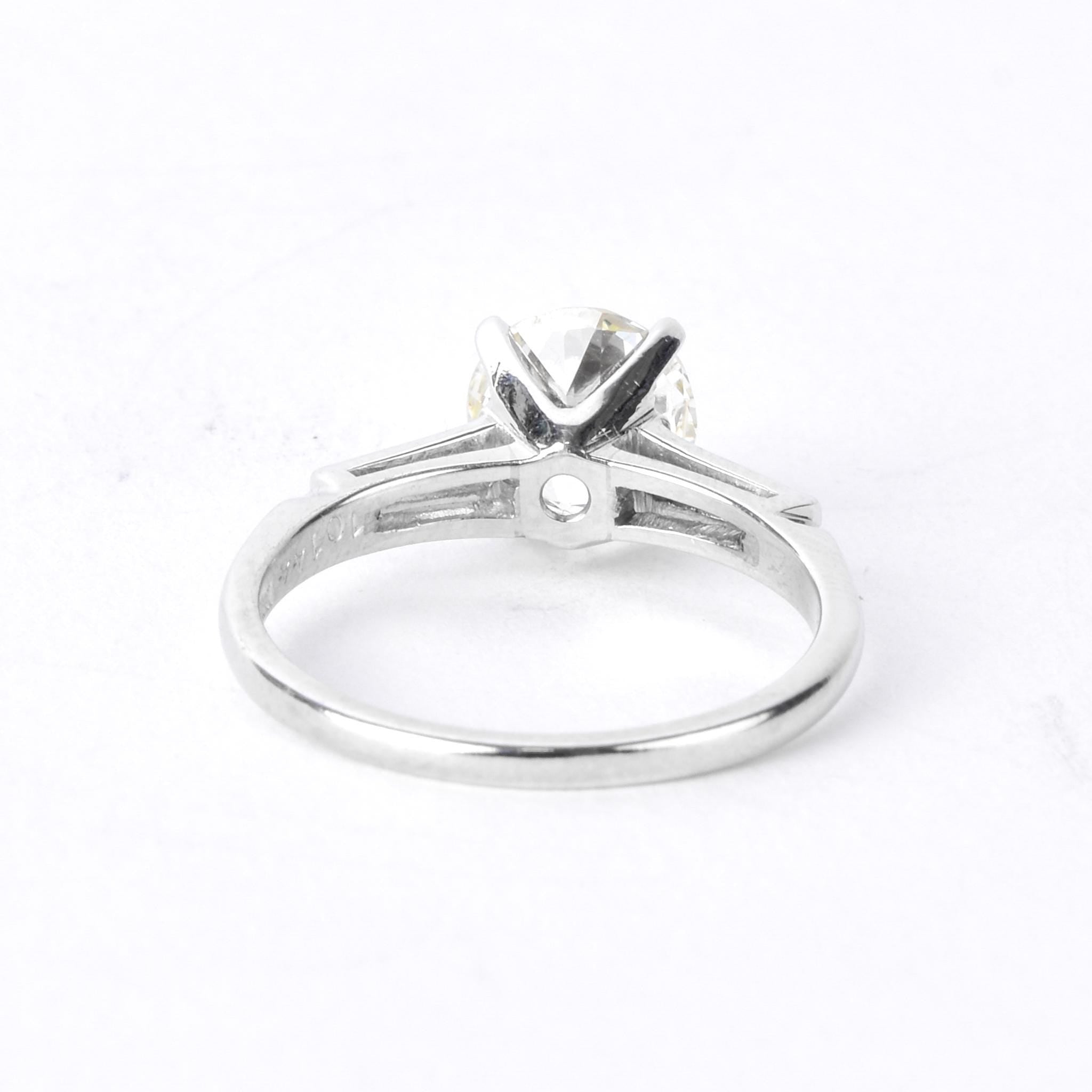 Platinum Round and Baguette 1.62 CT Natural Diamond Engagement Ring