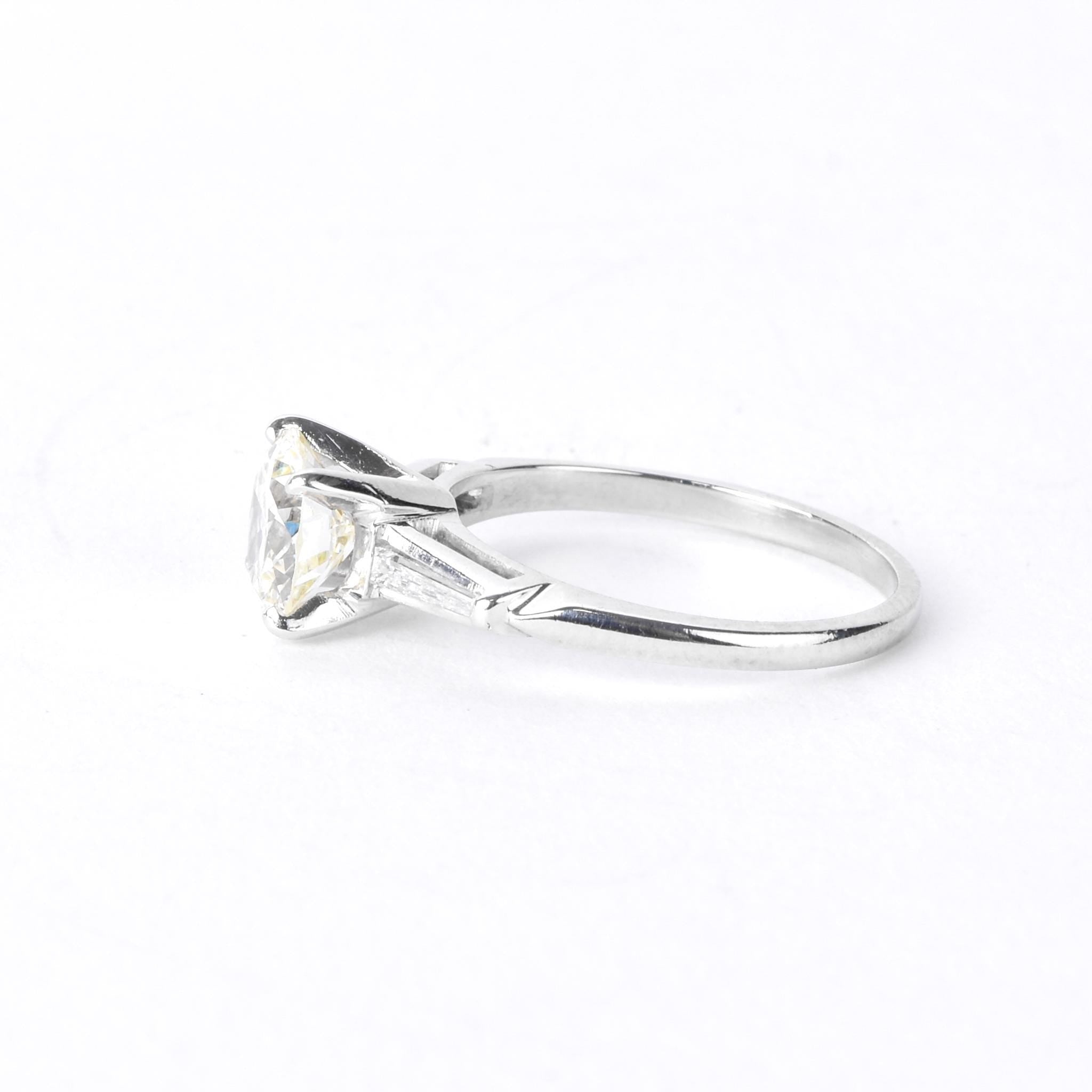 Platinum Round and Baguette 1.62 CT Natural Diamond Engagement Ring