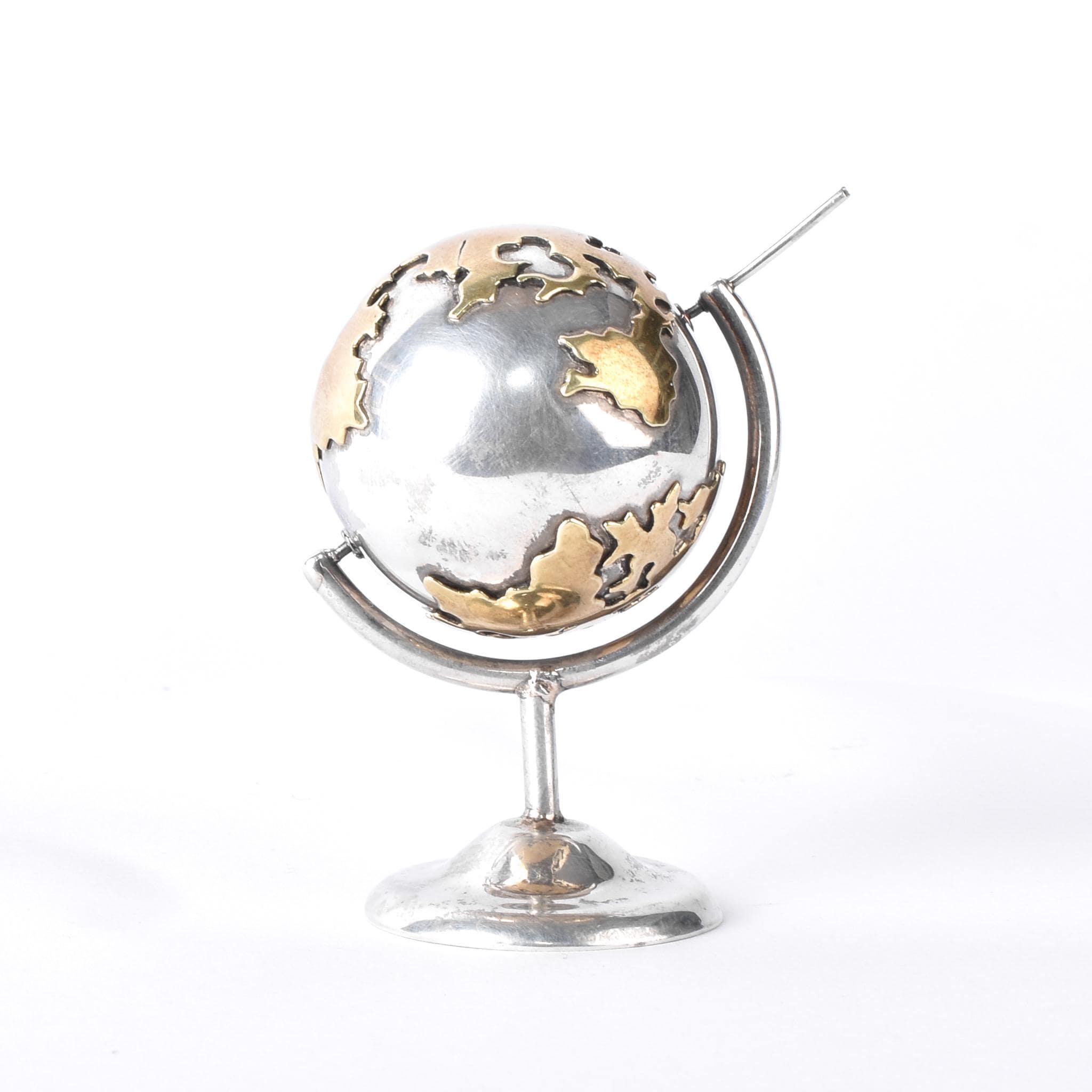 Taxco 925 Sterling Silver and Gold Vermeil Small Rotating Globe