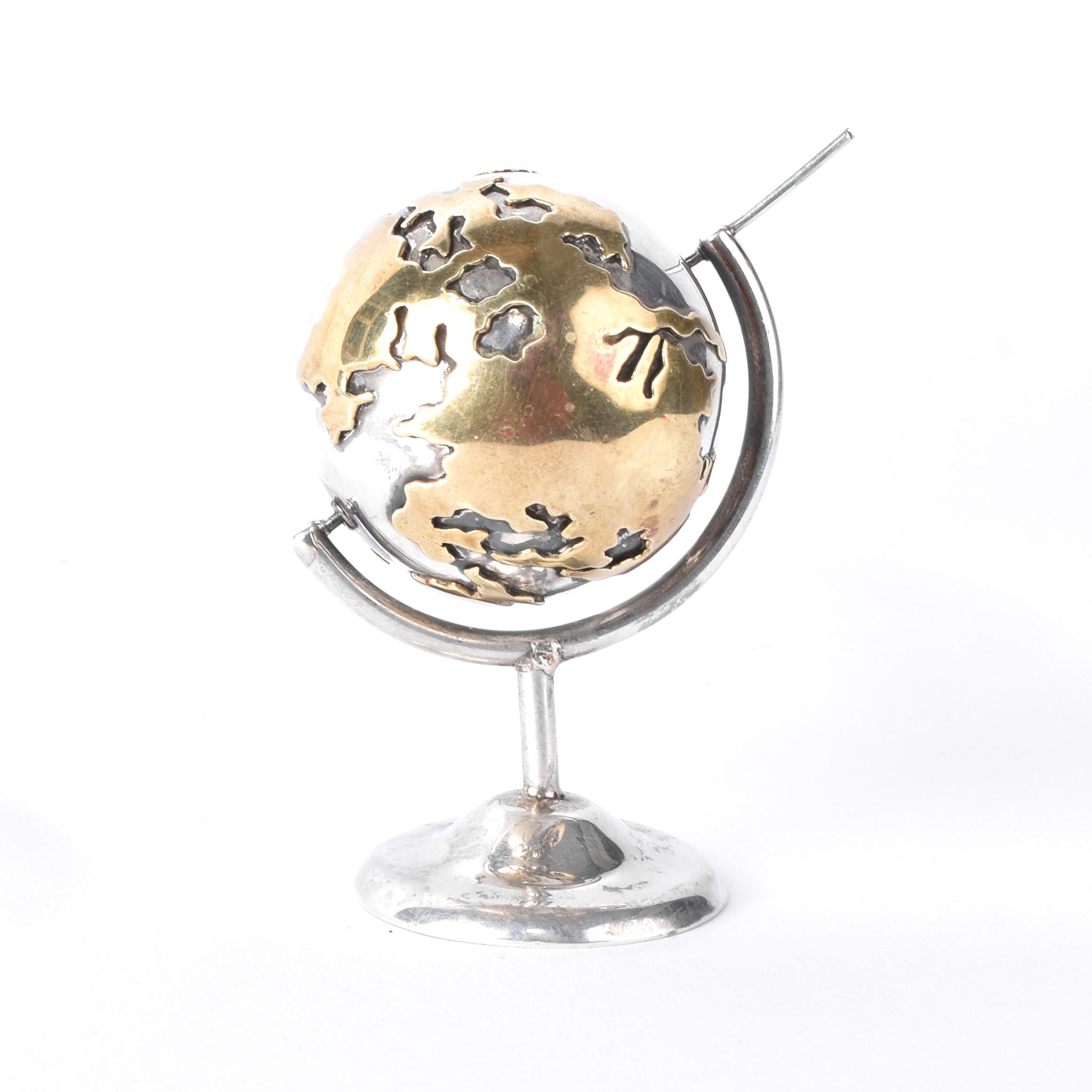 Taxco 925 Sterling Silver and Gold Vermeil Small Rotating Globe