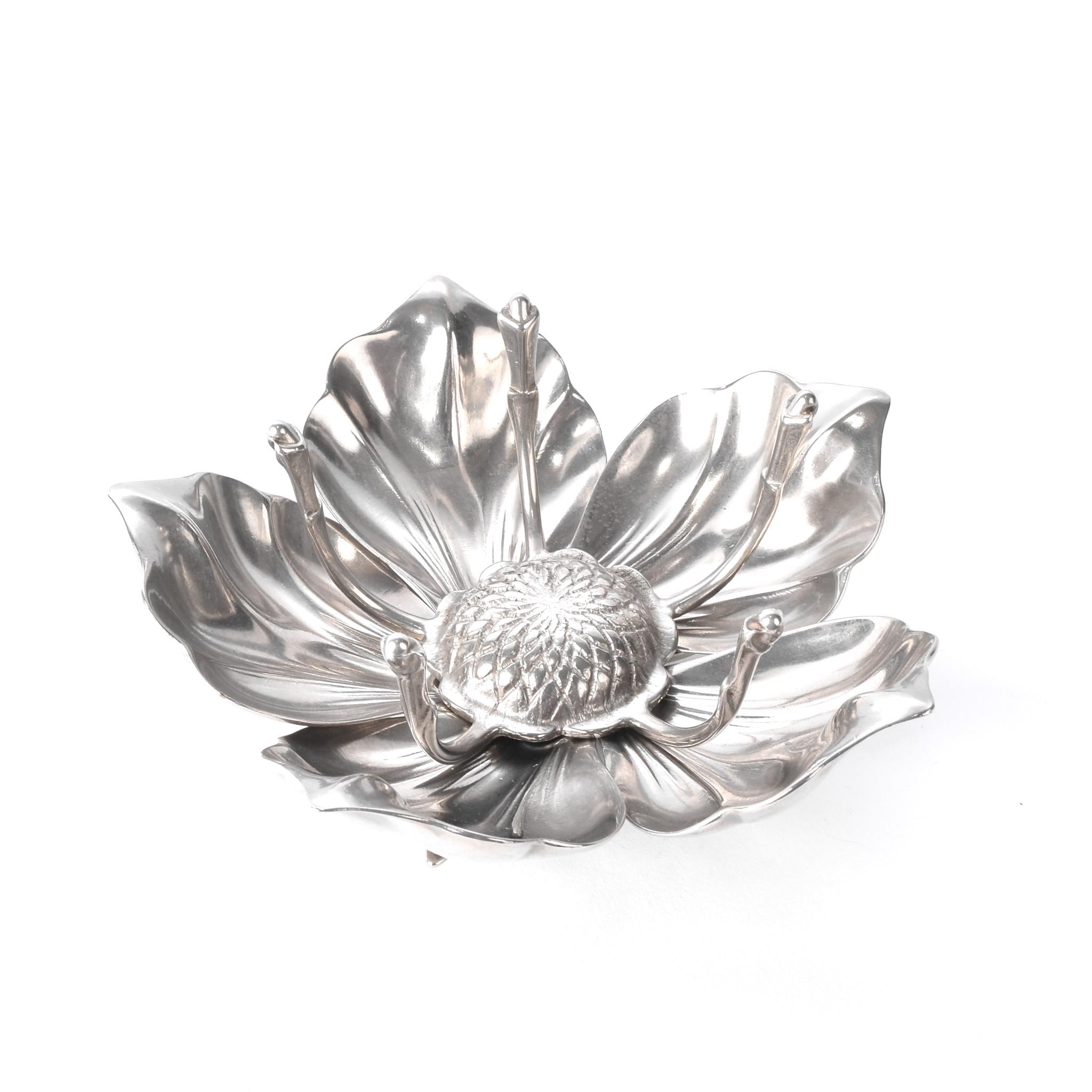 Mid-Century Silver-Tone Flower Ashtray with Removable Petals