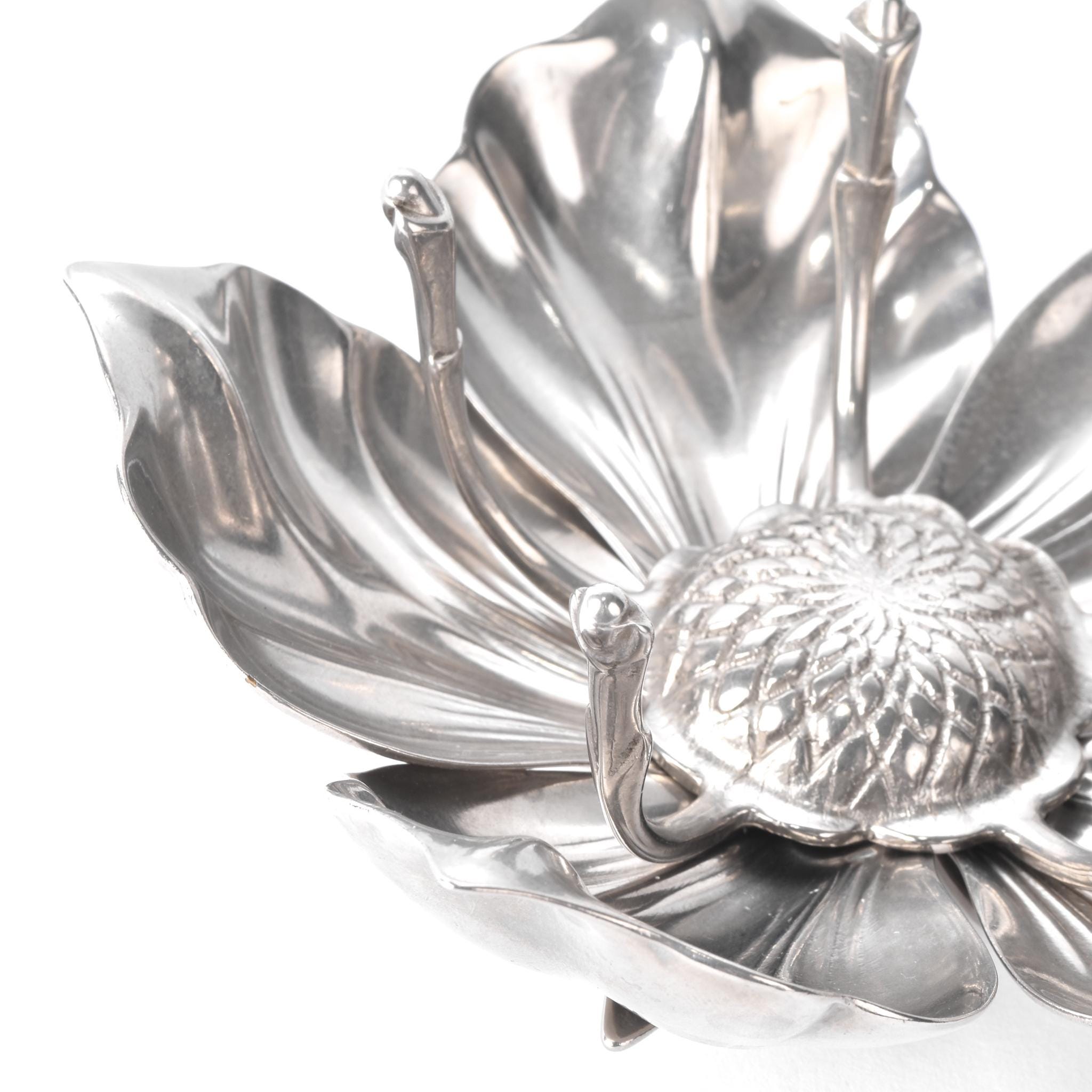 Mid-Century Silver-Tone Flower Ashtray with Removable Petals