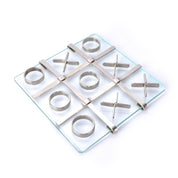 1970s Glass and Steel Tic-Tac-Toe Board and Pieces