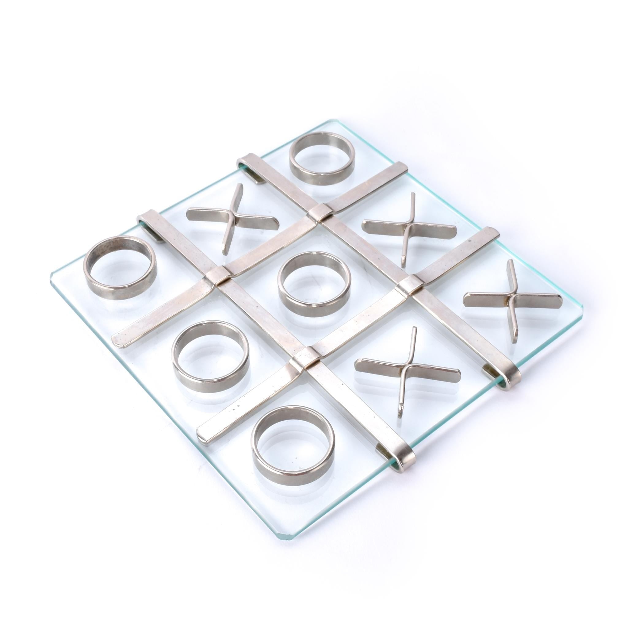 1970s Glass and Steel Tic-Tac-Toe Board and Pieces