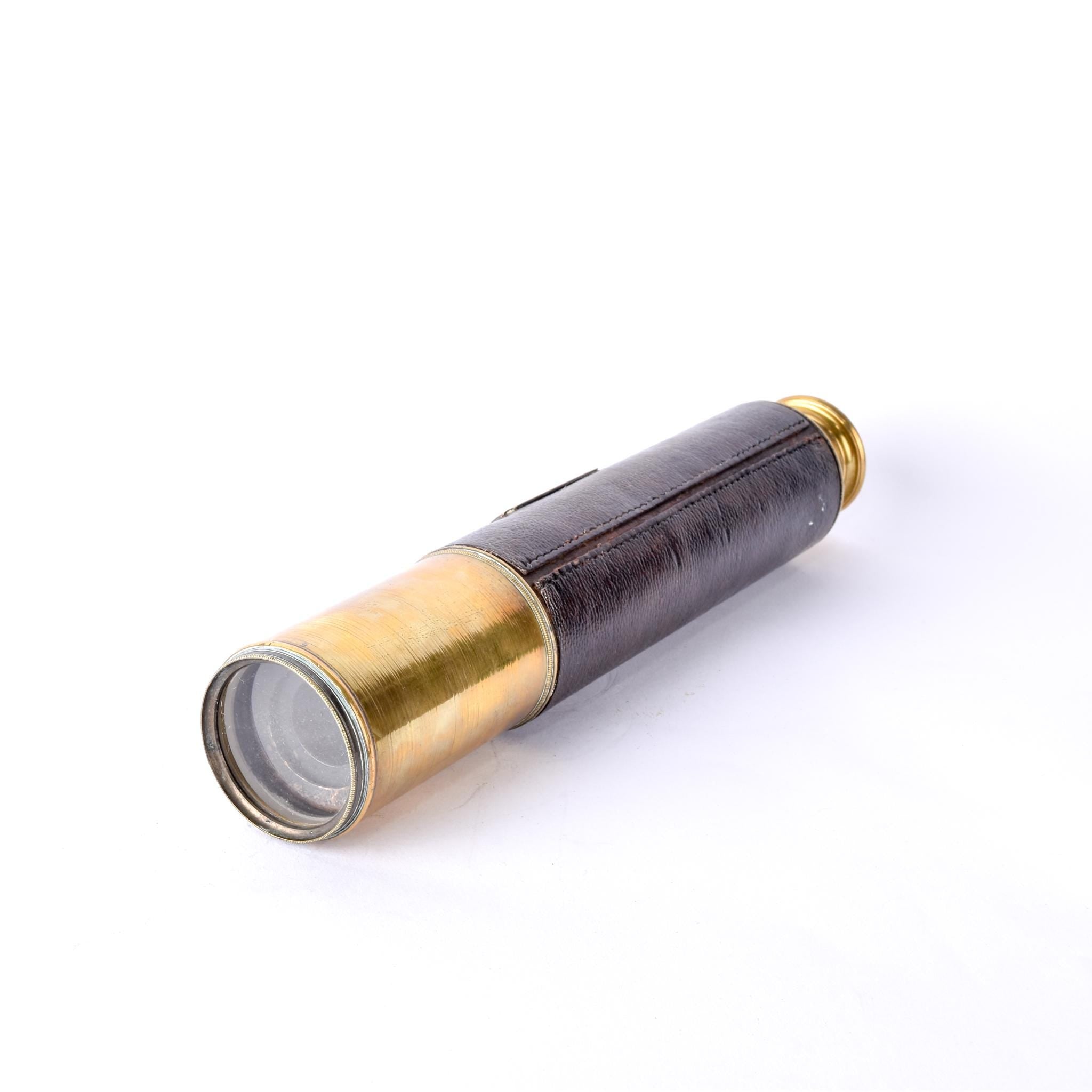 1880s Lord Bury 4 Draw J. H. Steward Brass and Leather Telescope