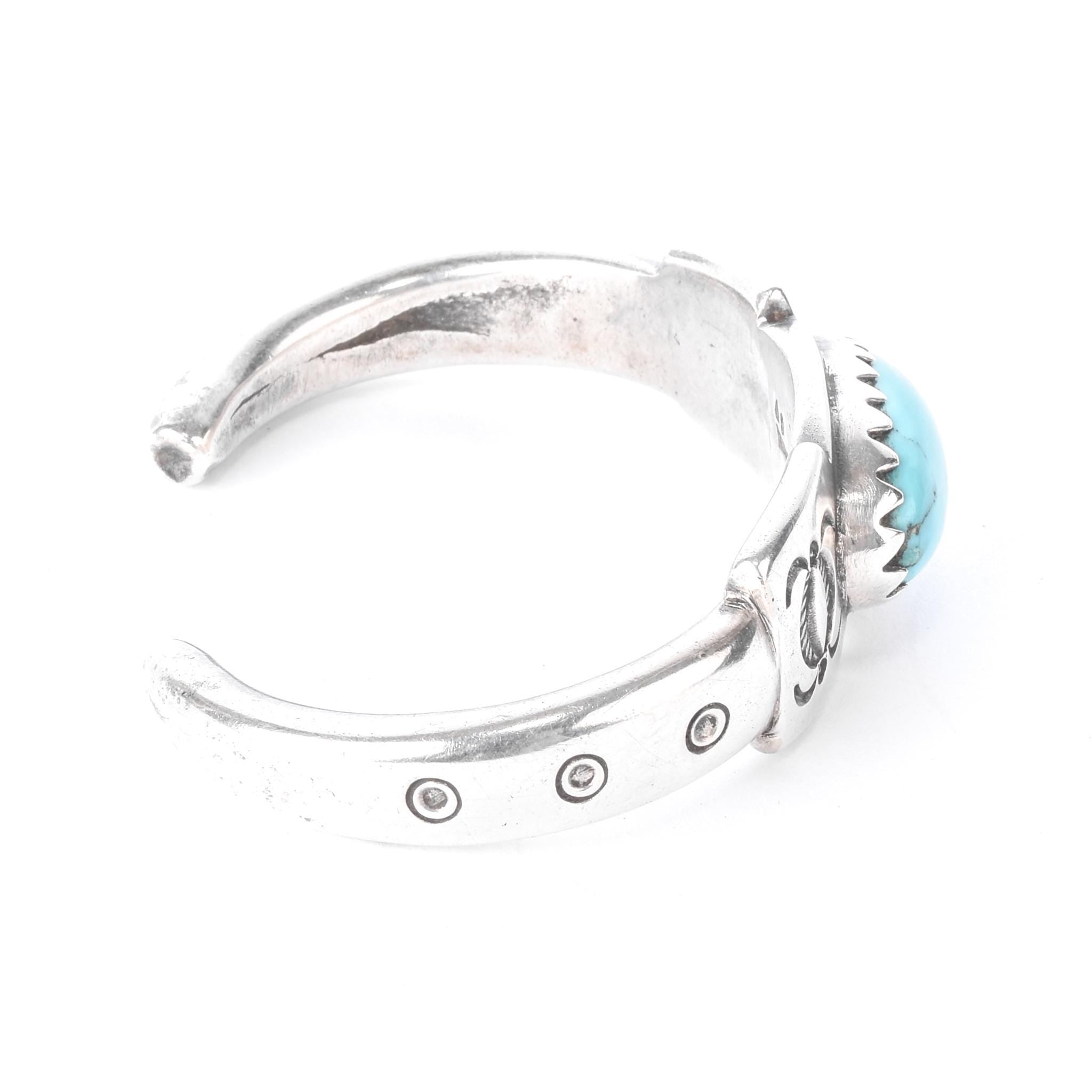 800-900 Coin Silver Heavyweight Stamped Turquoise Cuff Bracelet