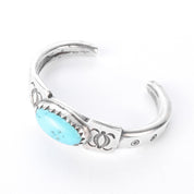 800-900 Coin Silver Heavyweight Stamped Turquoise Cuff Bracelet