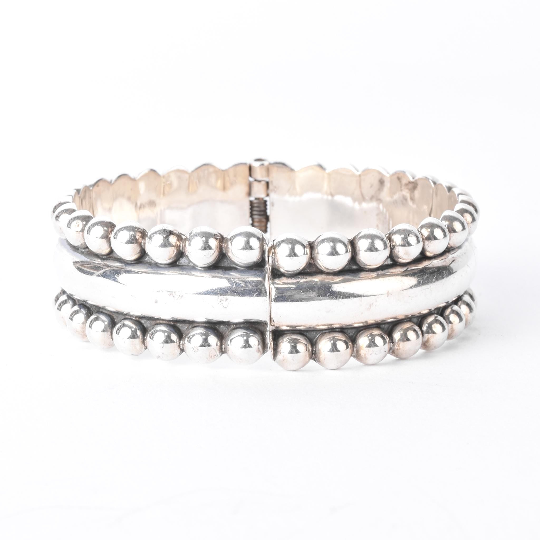 925 Sterling Silver Taxco Sculpted Clamper Bracelet
