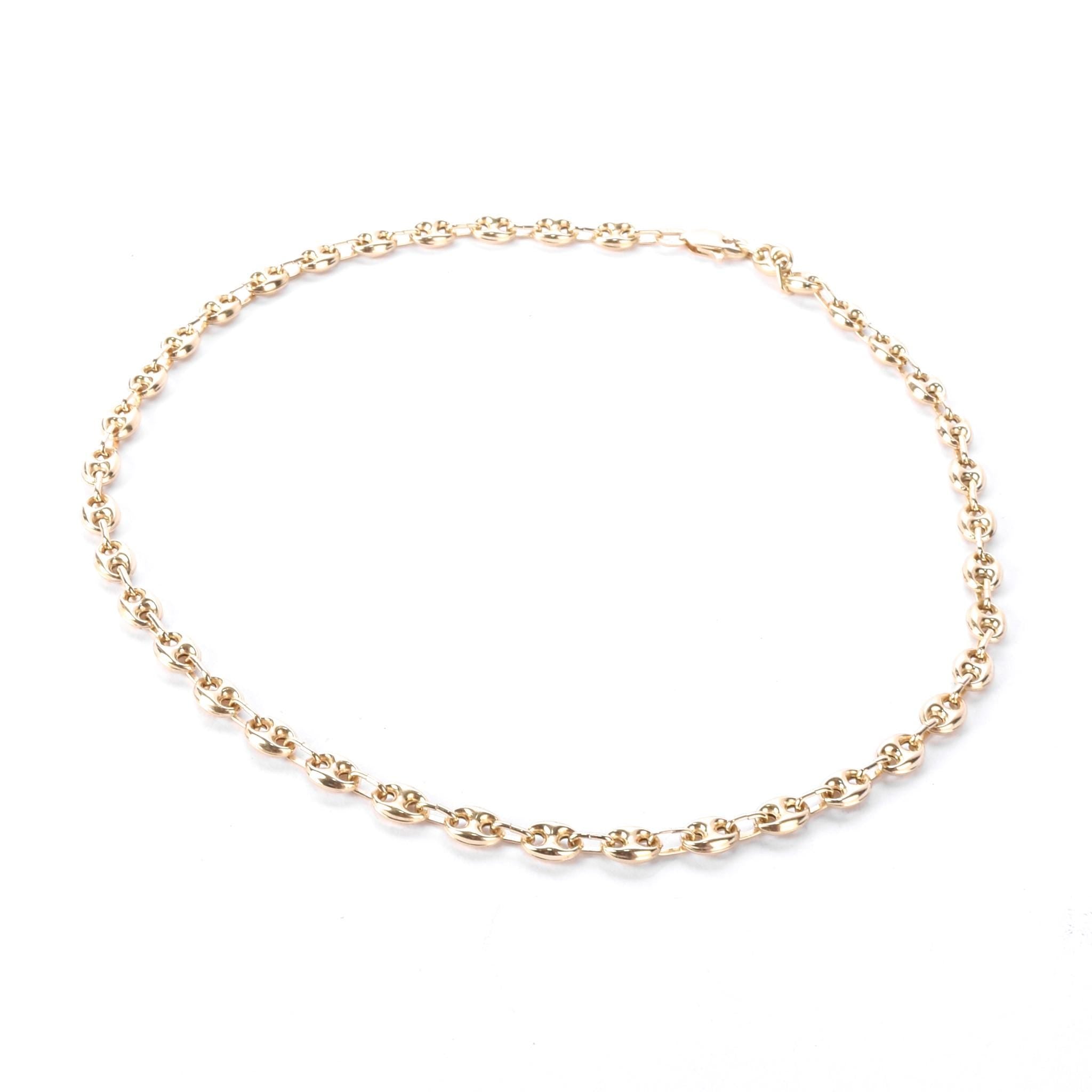 14K Gold Puffed Mariner Link Chain Necklace