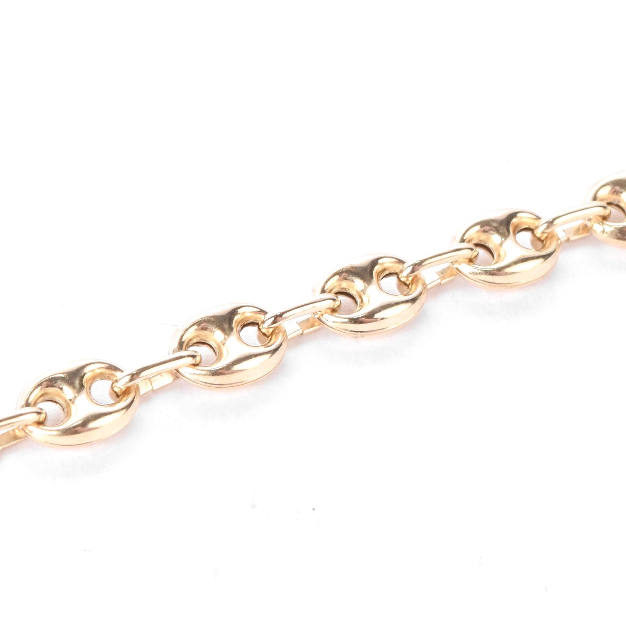 14K Gold Puffed Mariner Link Chain Necklace