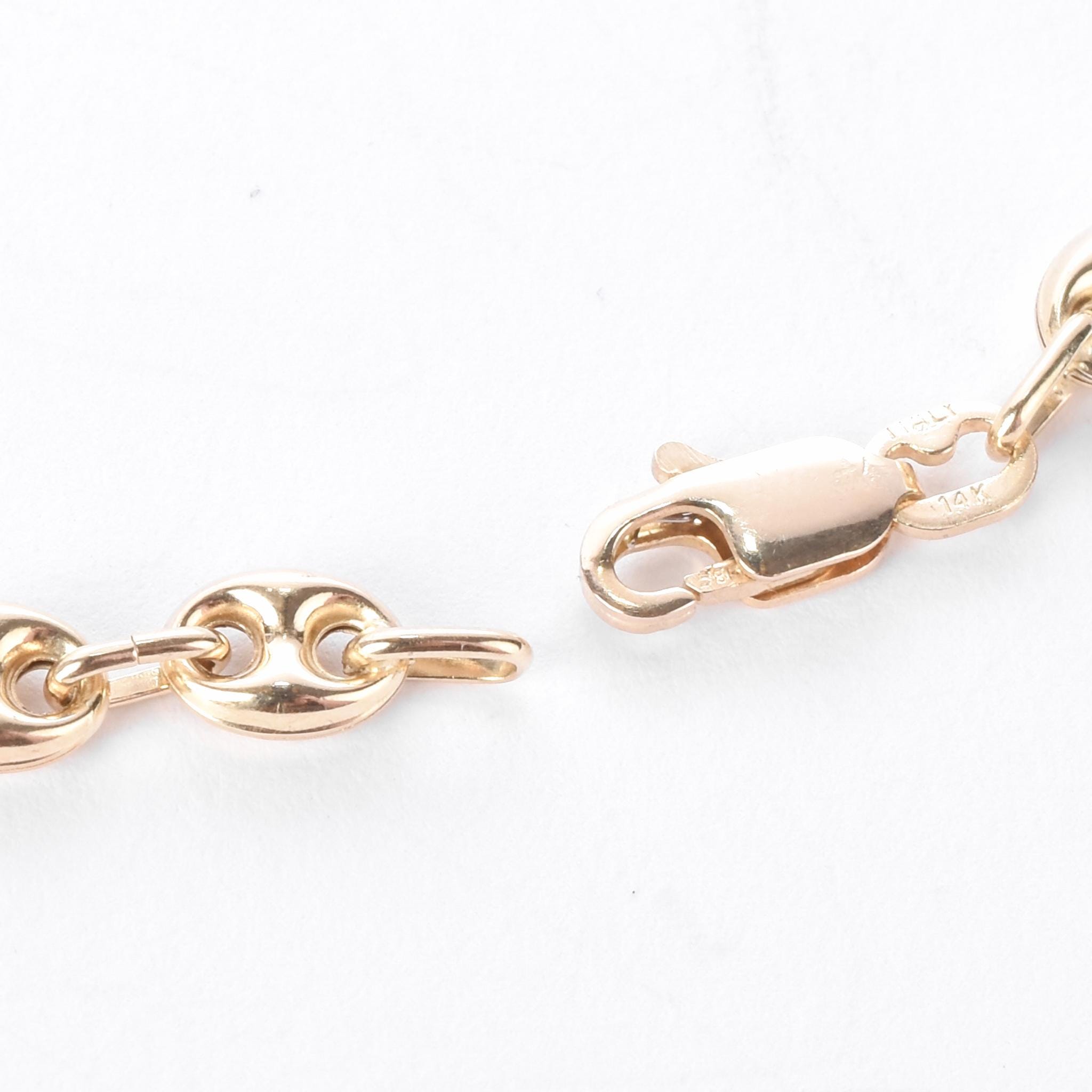 14K Gold Puffed Mariner Link Chain Necklace