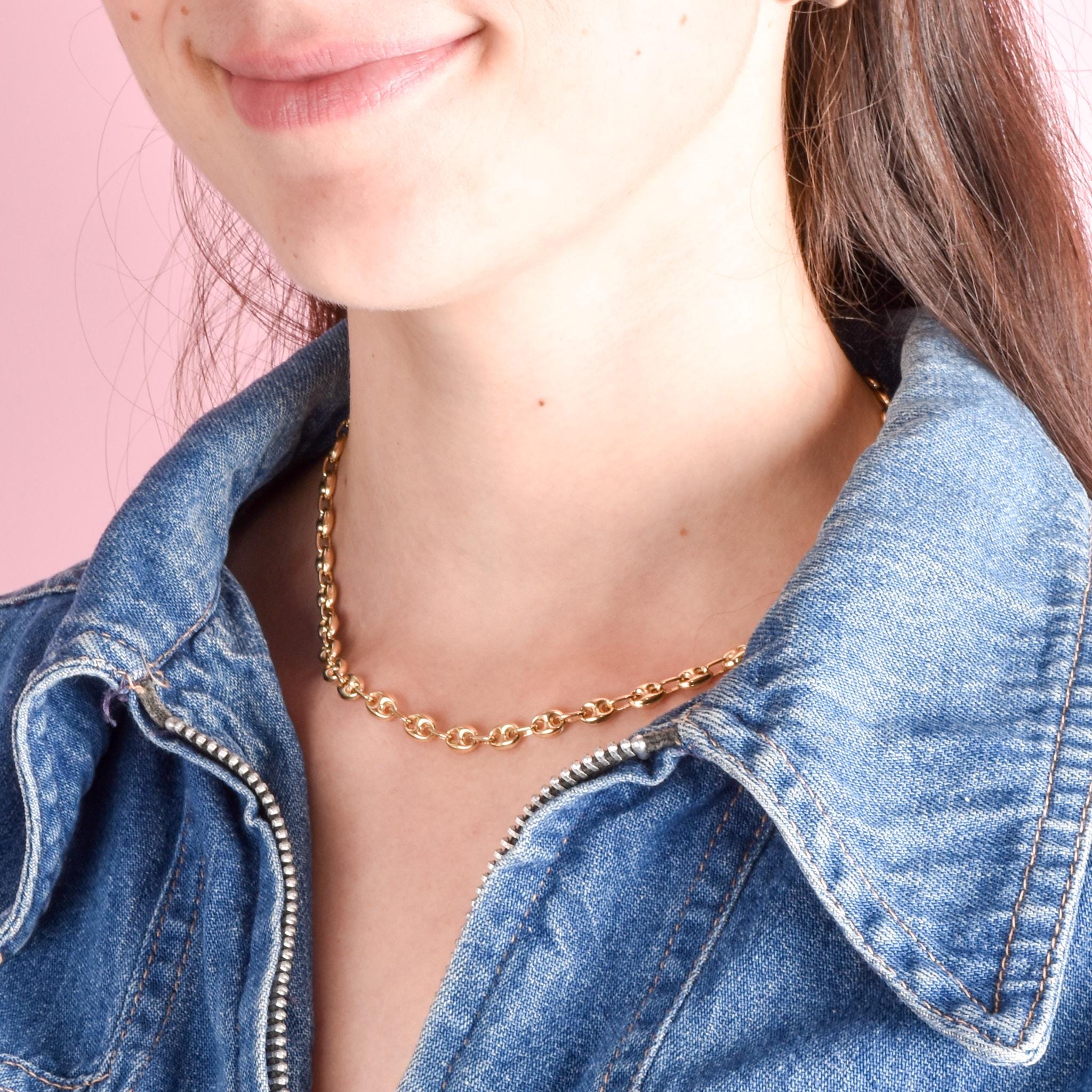 14K Gold Puffed Mariner Link Chain Necklace