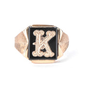 Art Deco 10K Gold & Onyx "K" Signet Ring