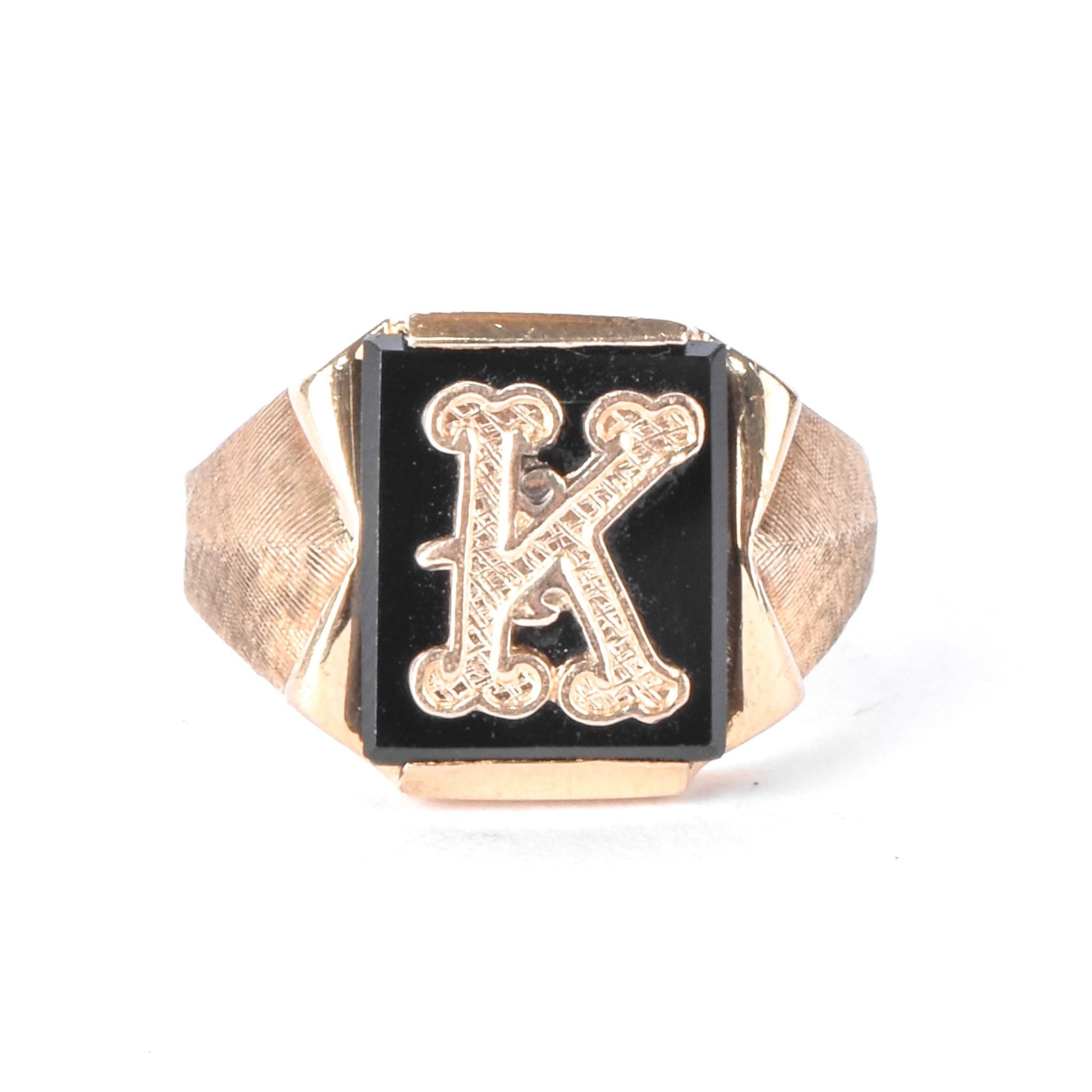 Art Deco 10K Gold & Onyx "K" Signet Ring