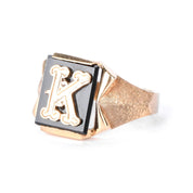 Art Deco 10K Gold & Onyx "K" Signet Ring