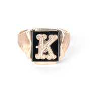 Art Deco 10K Gold & Onyx "K" Signet Ring
