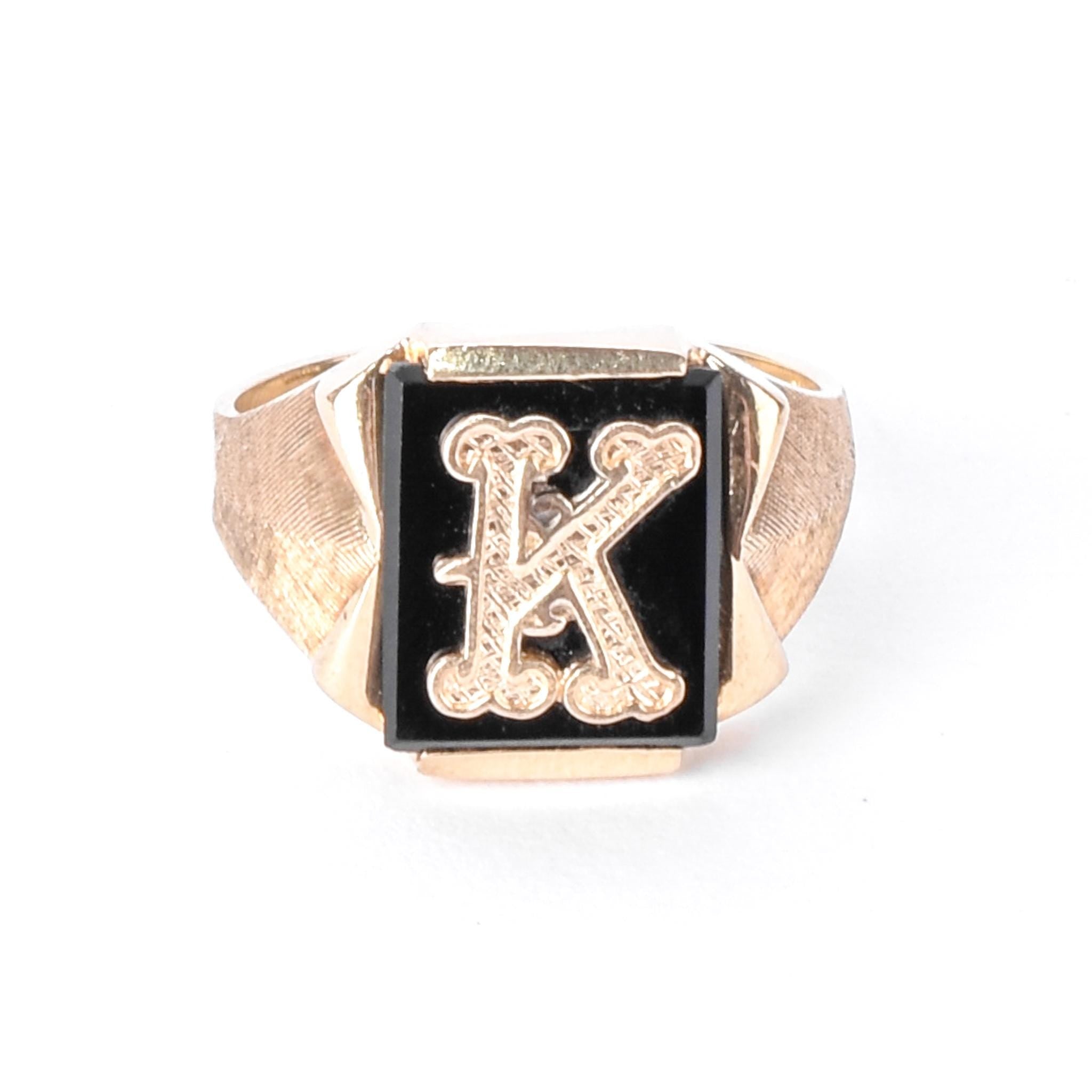 Art Deco 10K Gold & Onyx "K" Signet Ring
