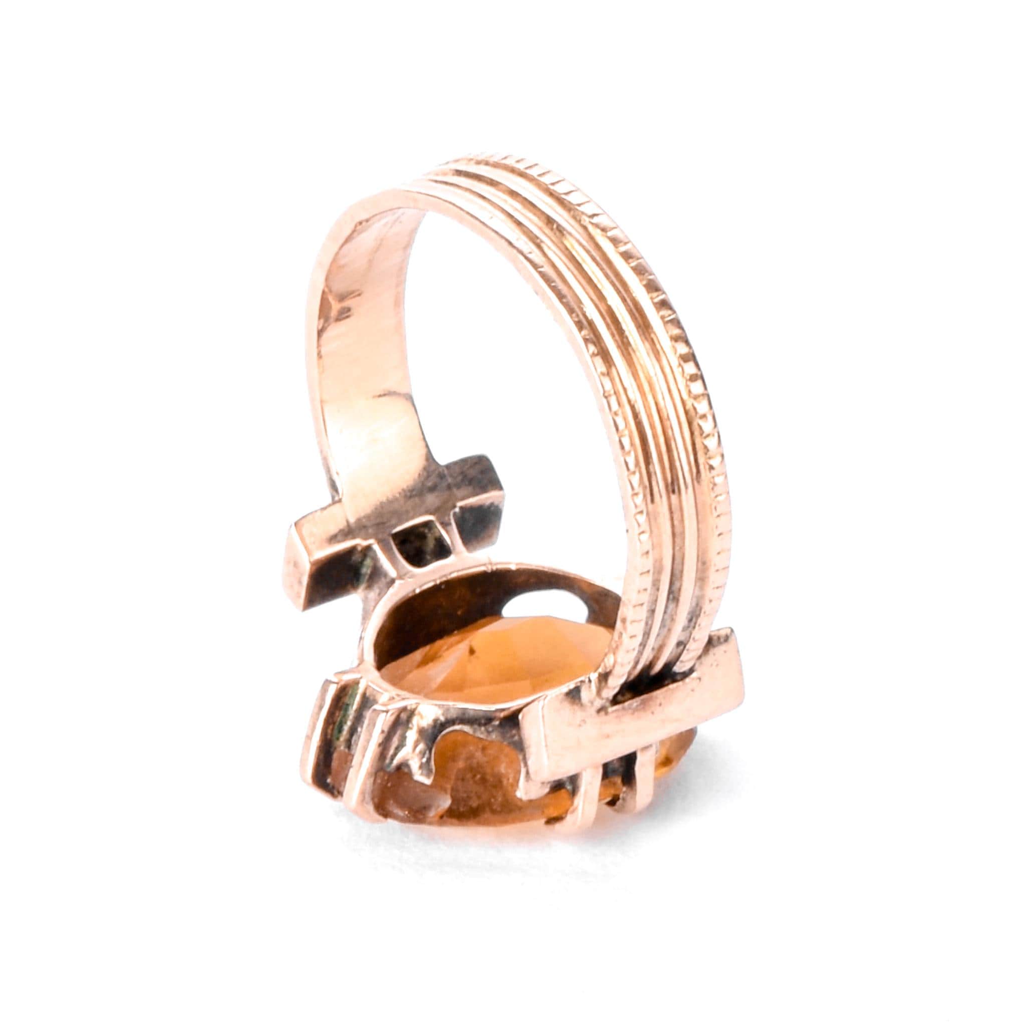 14K Rose Gold Victorian Style Citrine Solitaire Ring