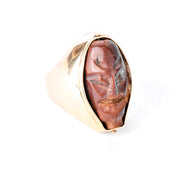 Vintage 18K Gold Reversible Chinese Olive Pit Carved Skull and Face Statement Ring, Size 10 1/4