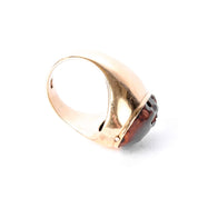 Vintage 18K Gold Reversible Chinese Olive Pit Carved Skull and Face Statement Ring, Size 10 1/4