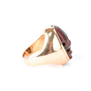 Vintage 18K Gold Reversible Chinese Olive Pit Carved Skull and Face Statement Ring, Size 10 1/4