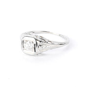 1940s 18K White Gold Natural Diamond Filigree Engagement Ring