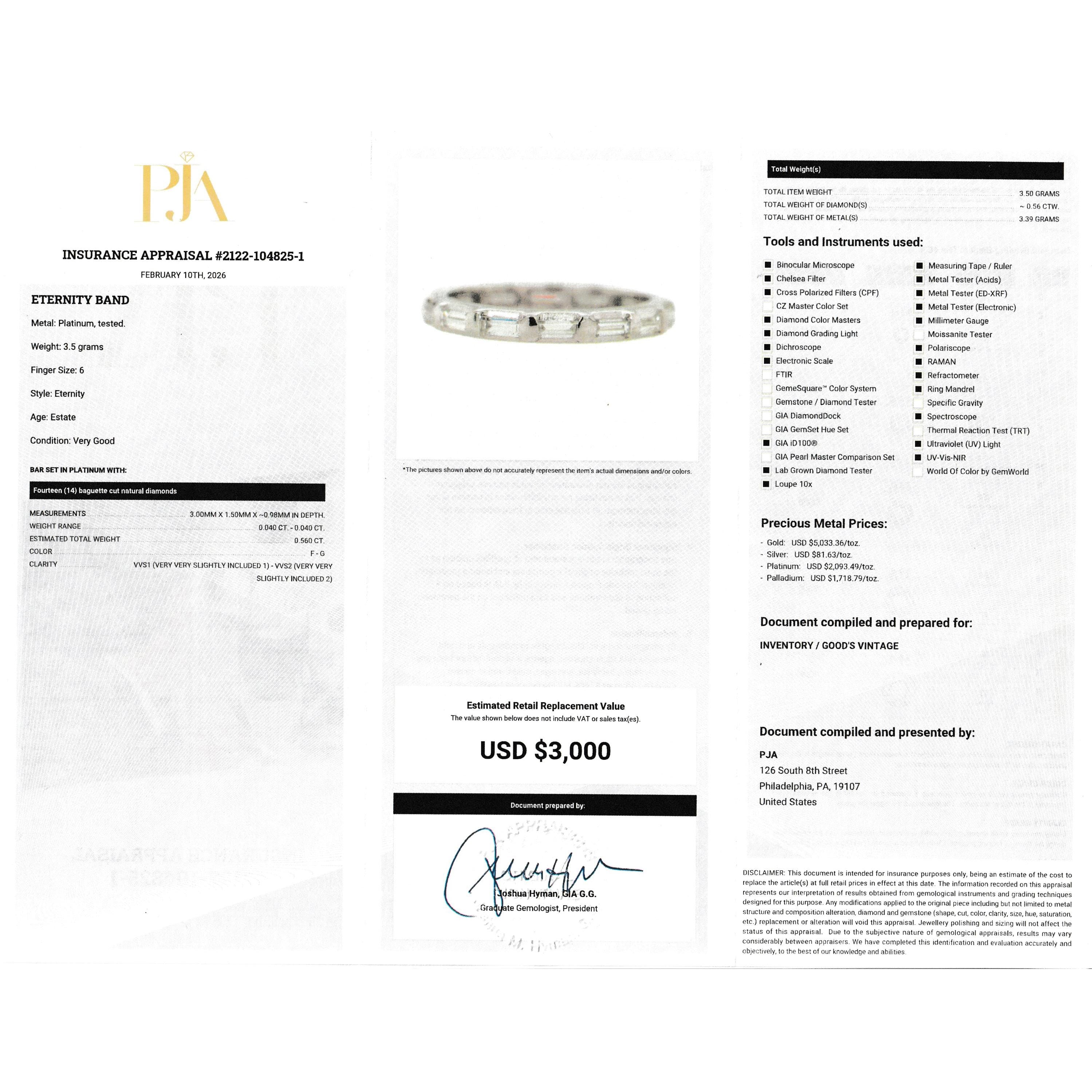 Platinum Natural Baguette Diamond Eternity Band