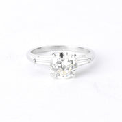 Platinum Round and Baguette 1.62 CT Natural Diamond Engagement Ring