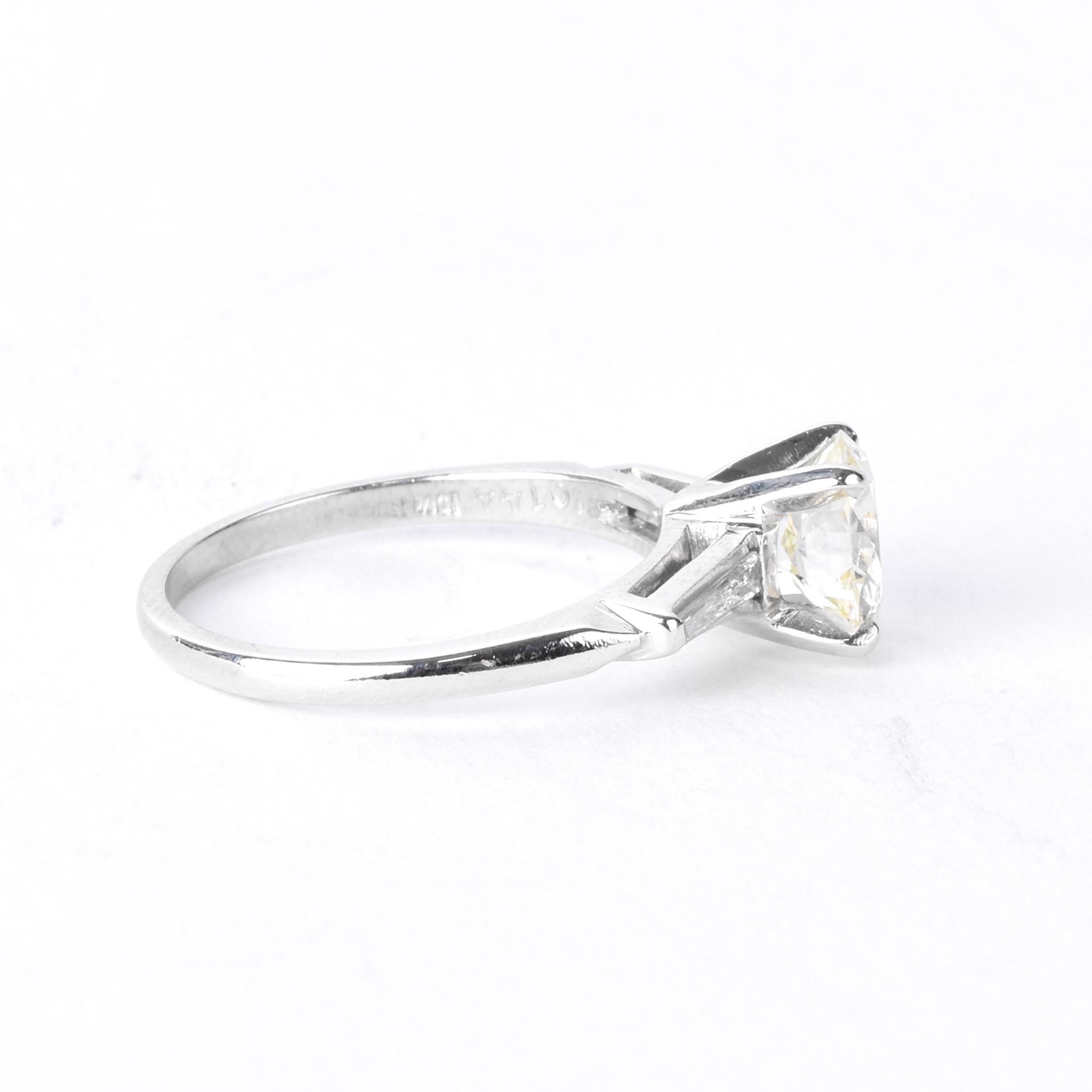 Platinum Round and Baguette 1.62 CT Natural Diamond Engagement Ring