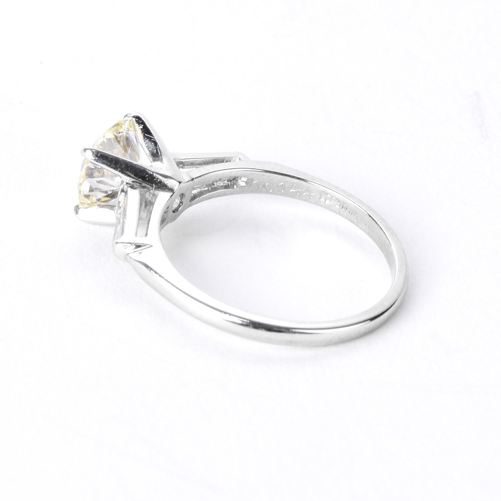 Platinum Round and Baguette 1.62 CT Natural Diamond Engagement Ring
