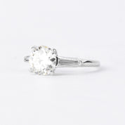 Platinum Round and Baguette 1.62 CT Natural Diamond Engagement Ring