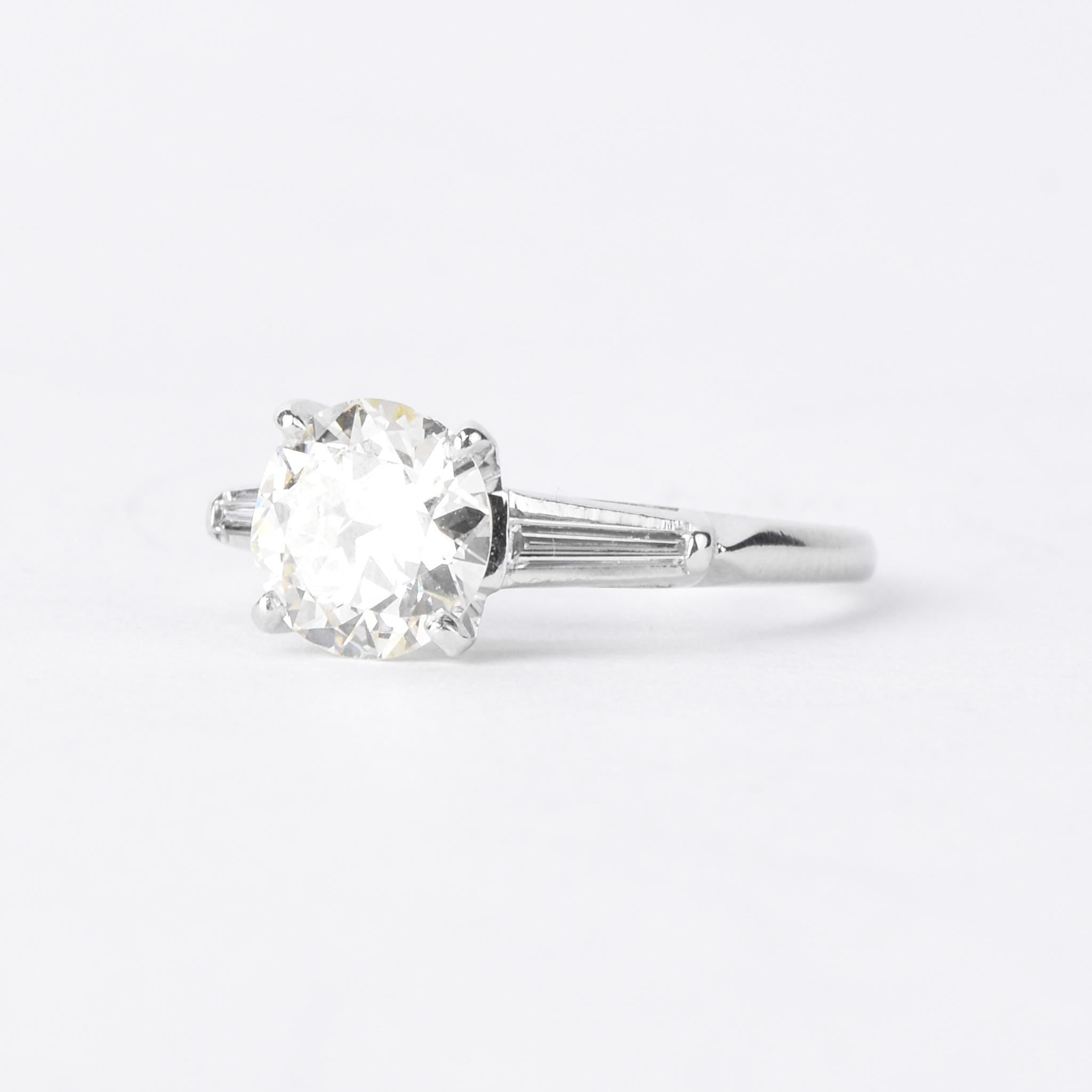 Platinum Round and Baguette 1.62 CT Natural Diamond Engagement Ring