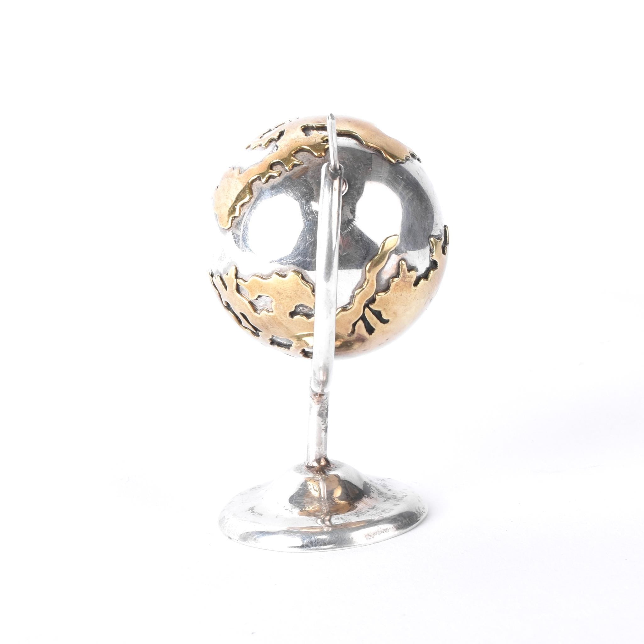 Taxco 925 Sterling Silver and Gold Vermeil Small Rotating Globe
