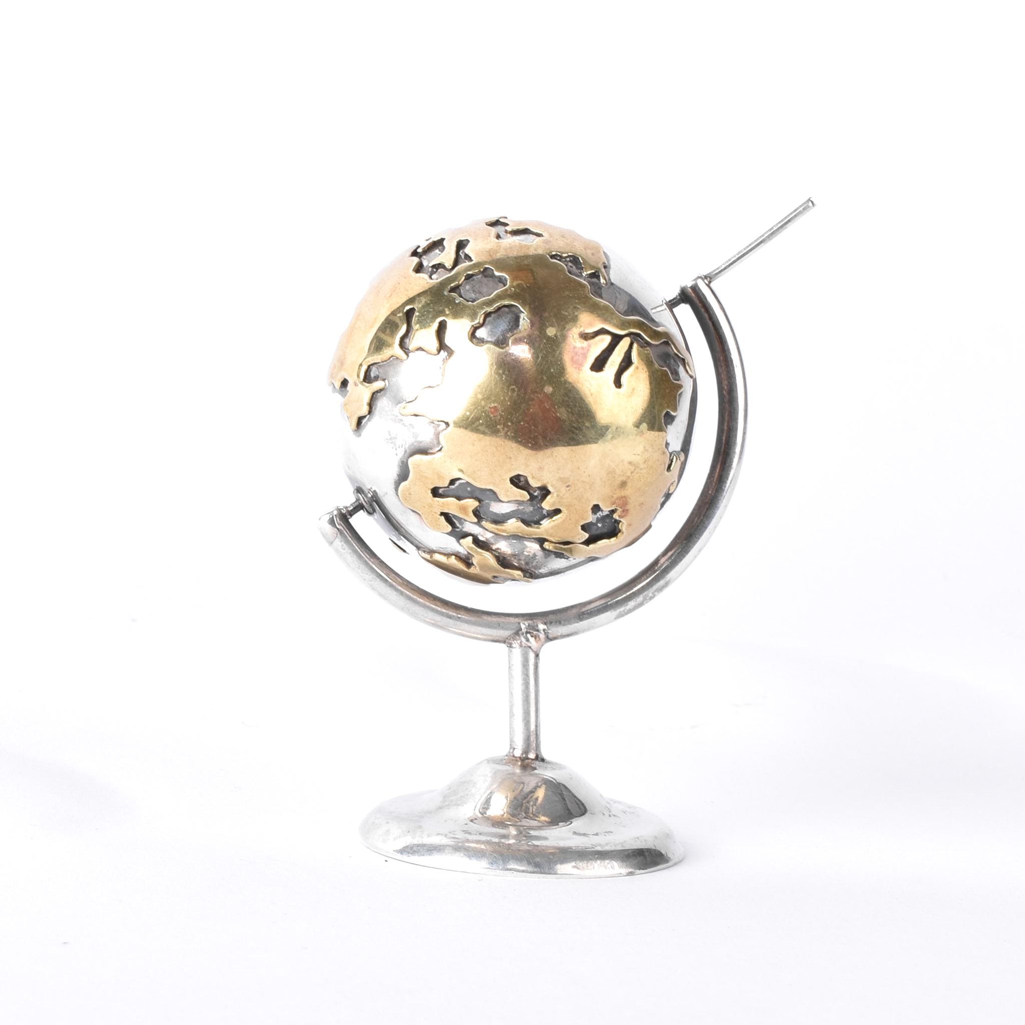 Taxco 925 Sterling Silver and Gold Vermeil Small Rotating Globe