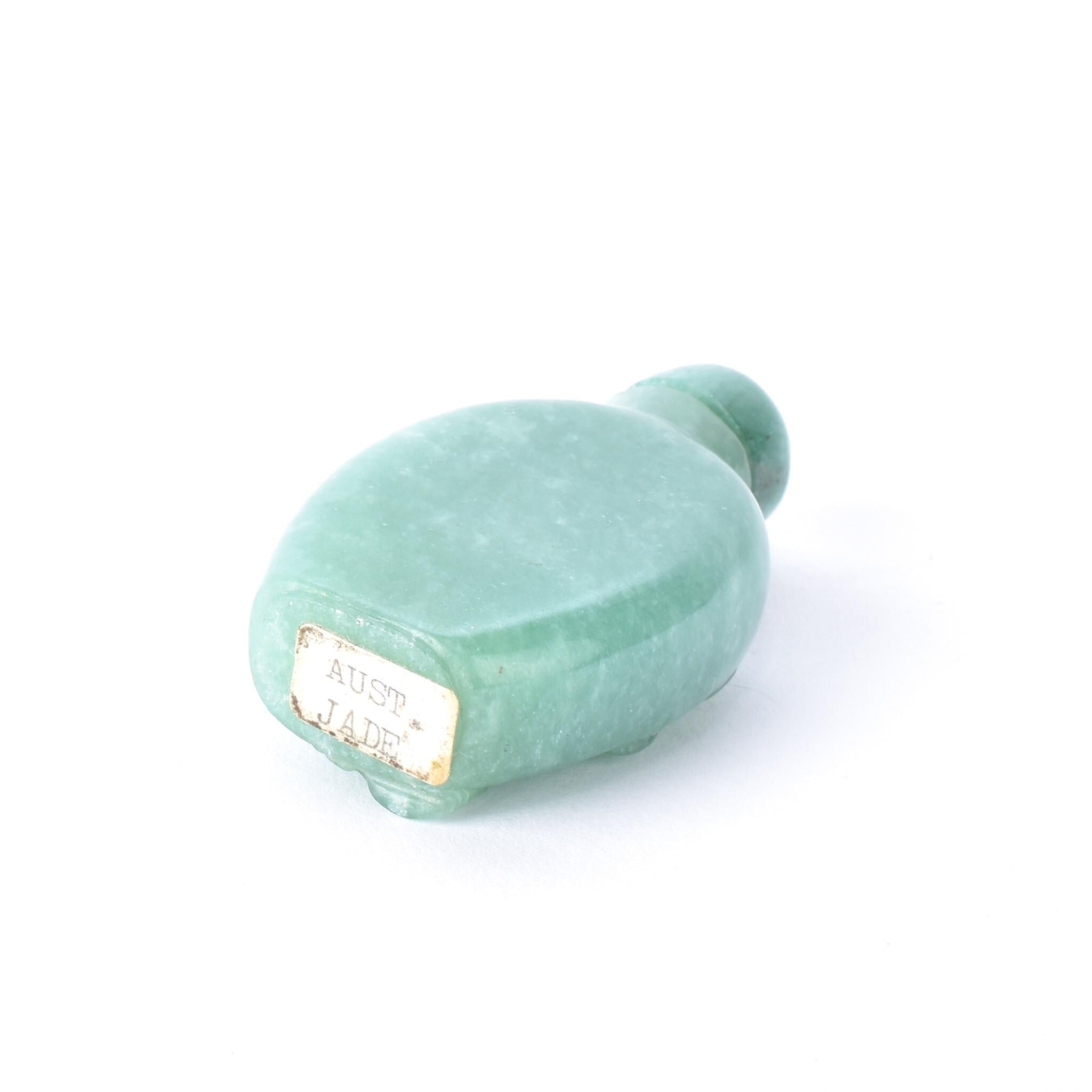 Australian Jade Snuff Bottle with Carved Birds and Trees