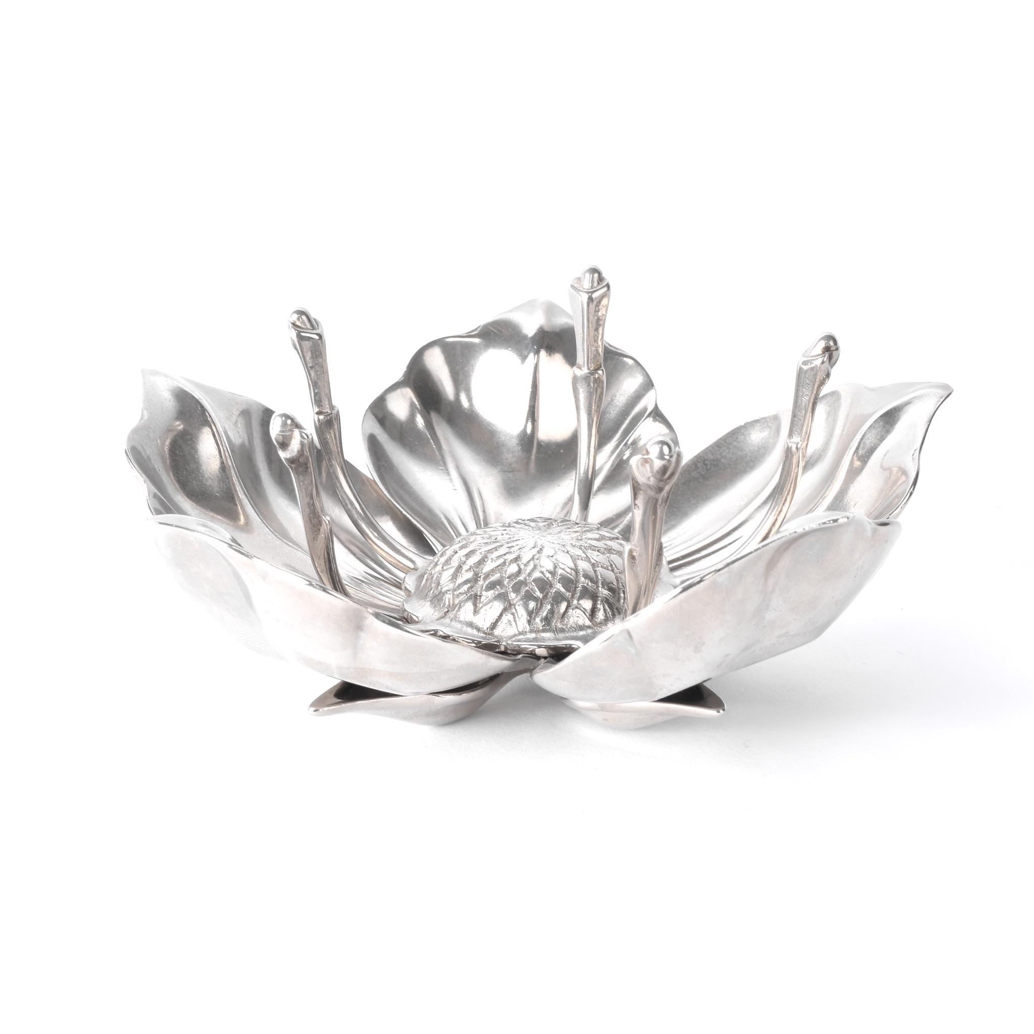 Mid-Century Silver-Tone Flower Ashtray with Removable Petals