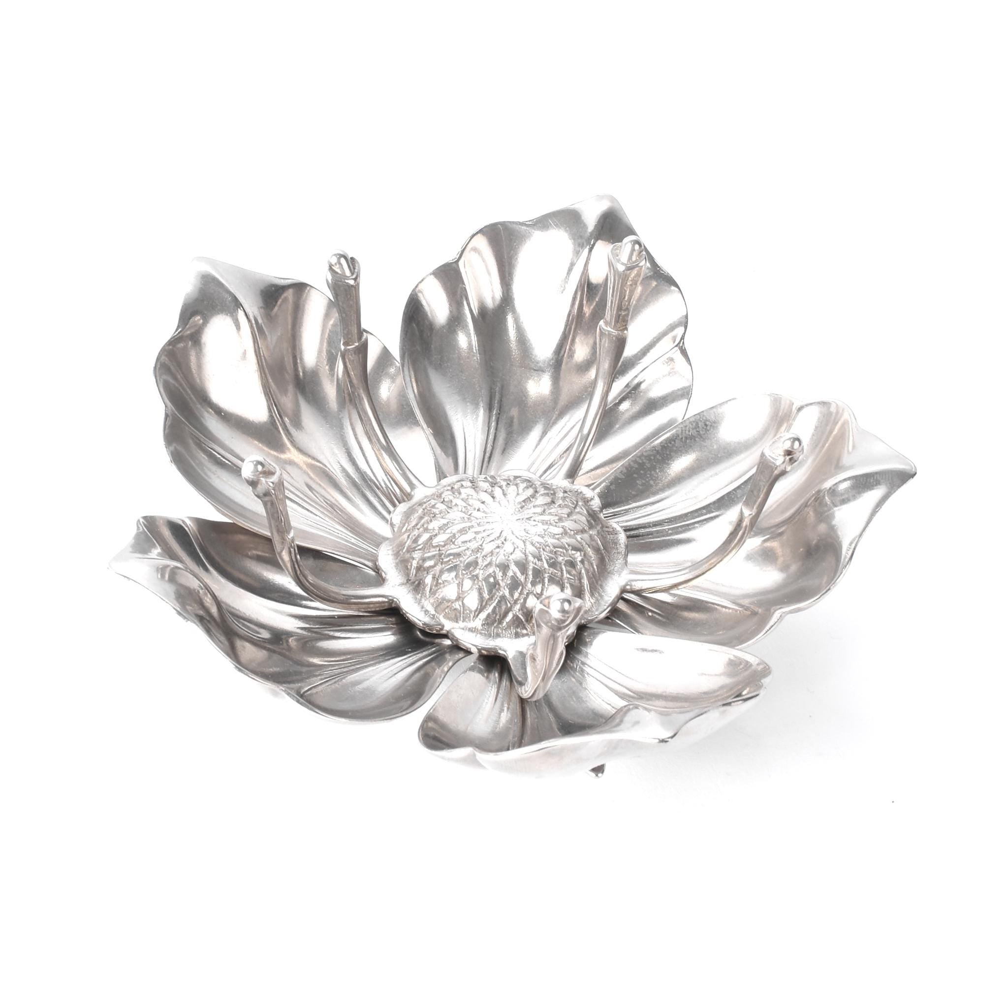 Mid-Century Silver-Tone Flower Ashtray with Removable Petals