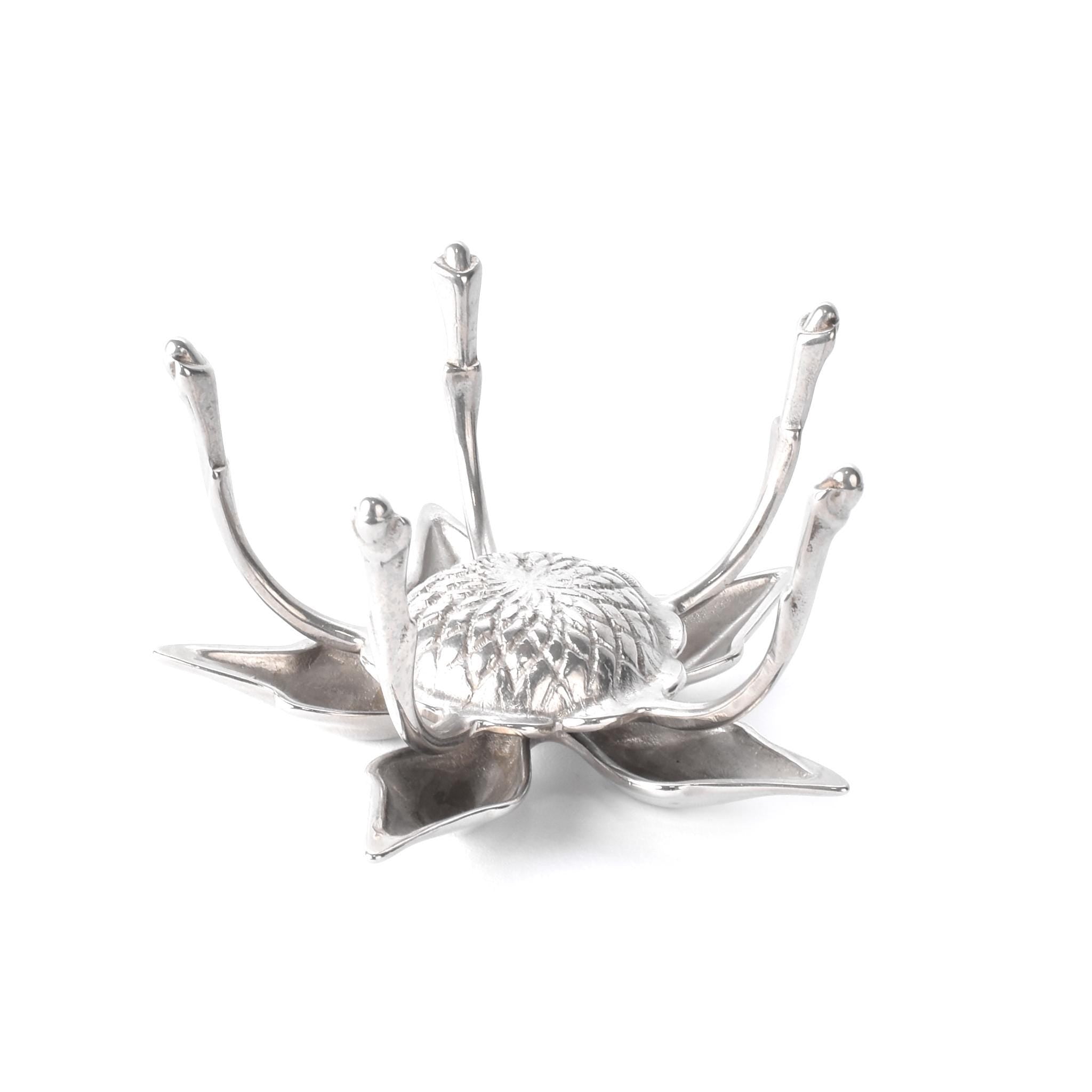 Mid-Century Silver-Tone Flower Ashtray with Removable Petals