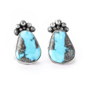 Signed Ruth Ann Begay Navajo Sterling Silver & Turquoise Stud Earrings