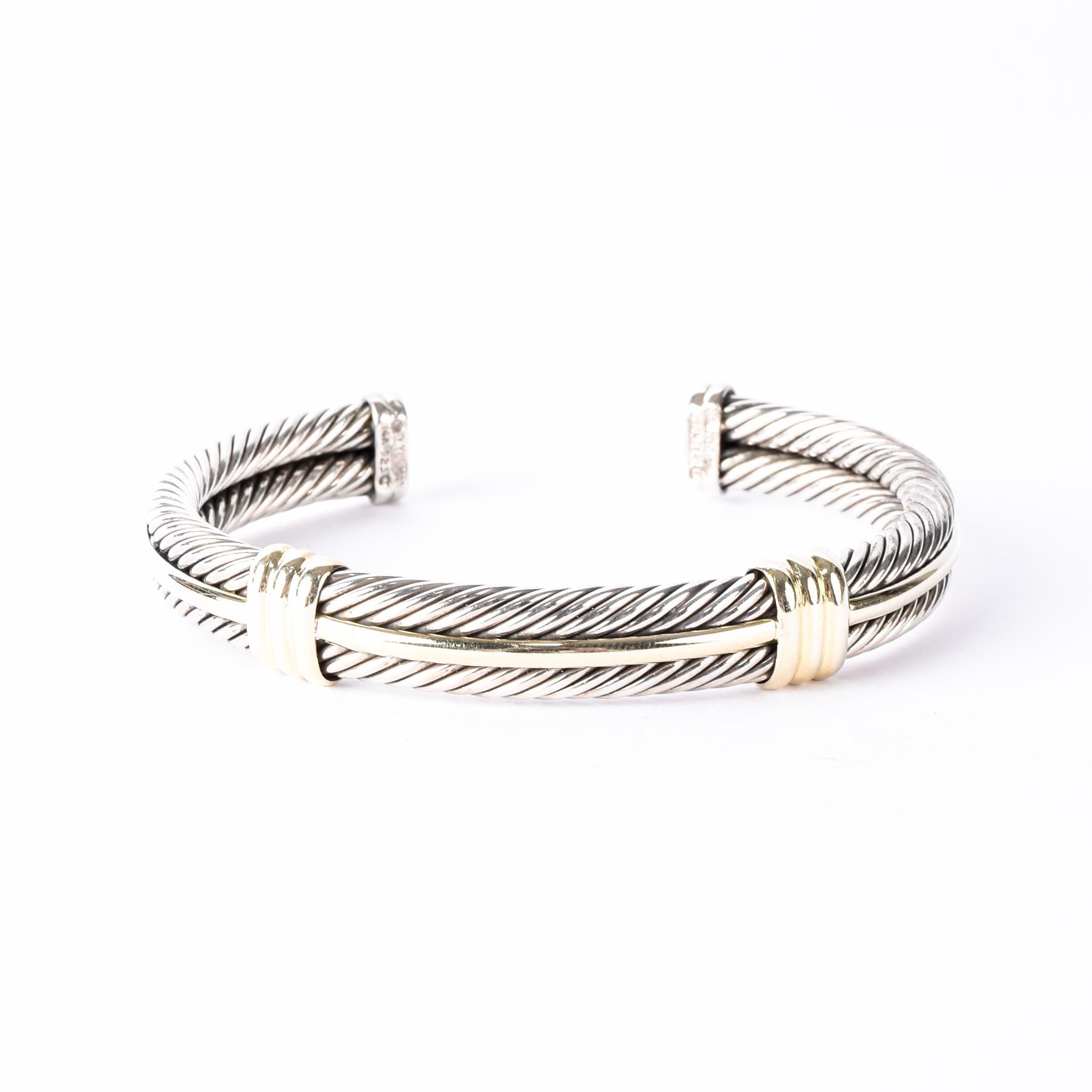 David Yurman 18K Gold & Sterling Silver Triple Cable Cuff Bracelet