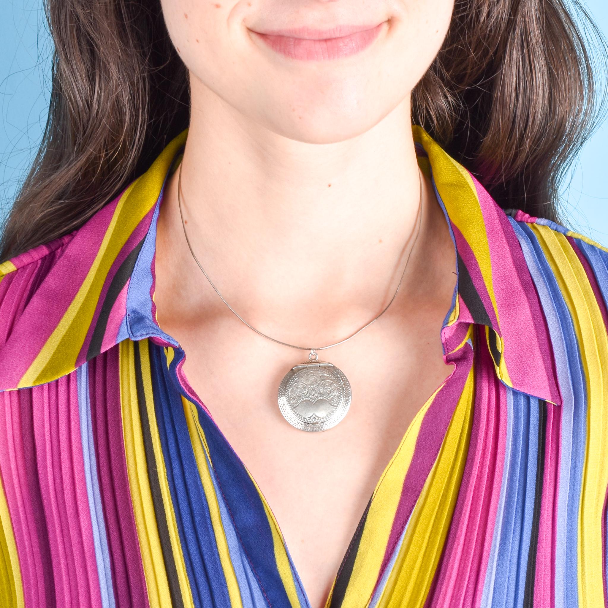 Antique Sterling Silver Pill Box Compact Pendant