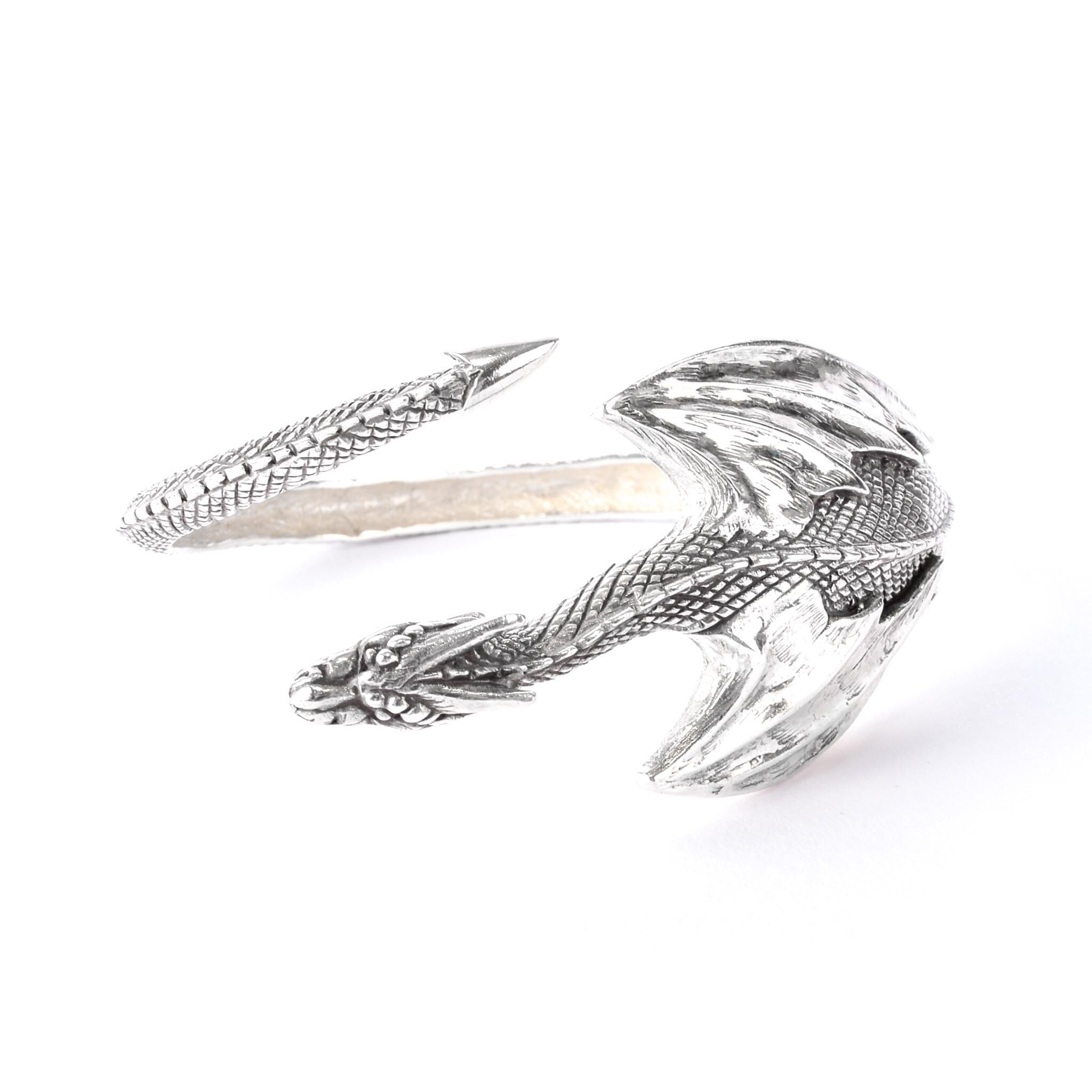 Hinged Sterling Silver Dragon Cuff Bracelet