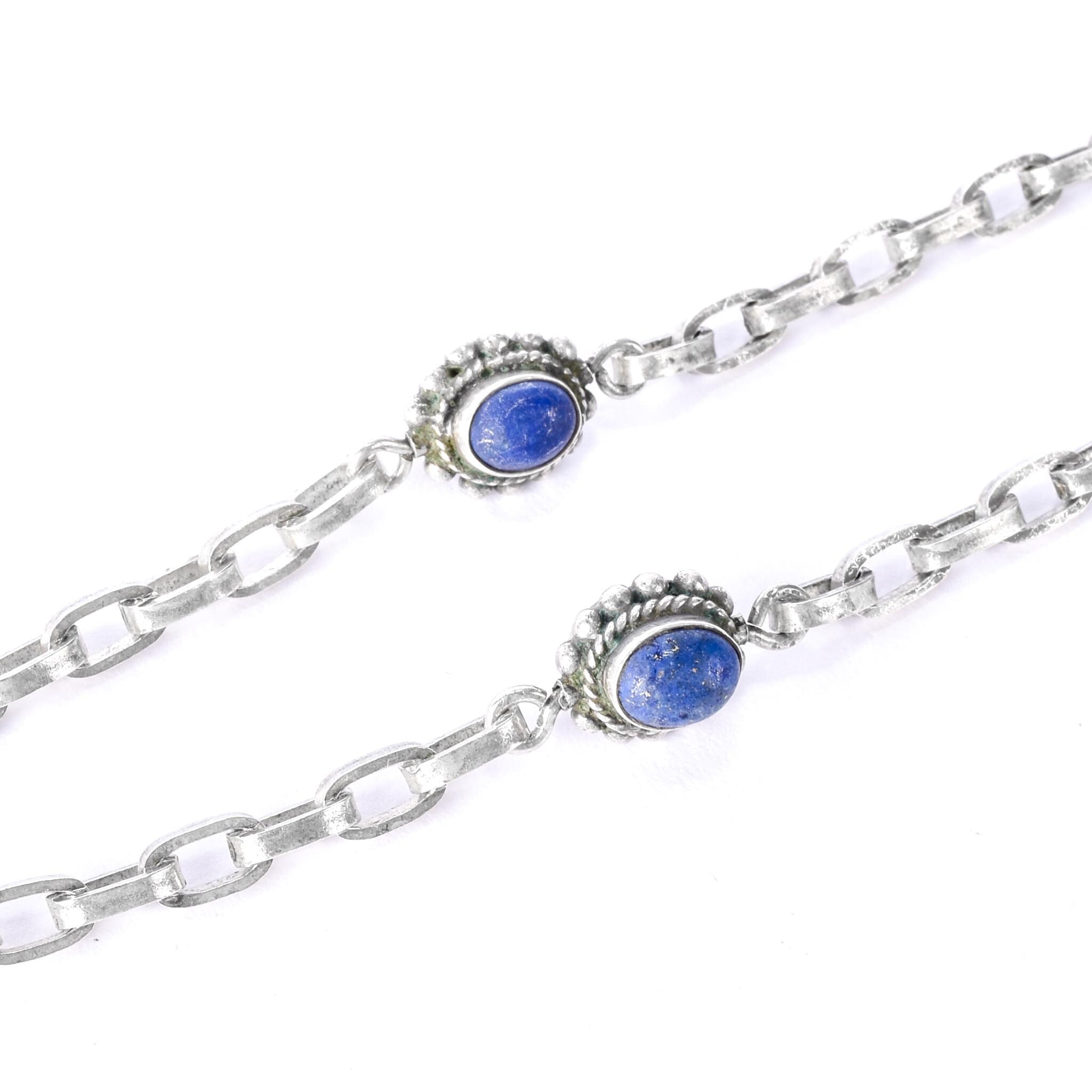 Sterling Silver Ornate Tassel Necklace with Lapis Lazuli Beads