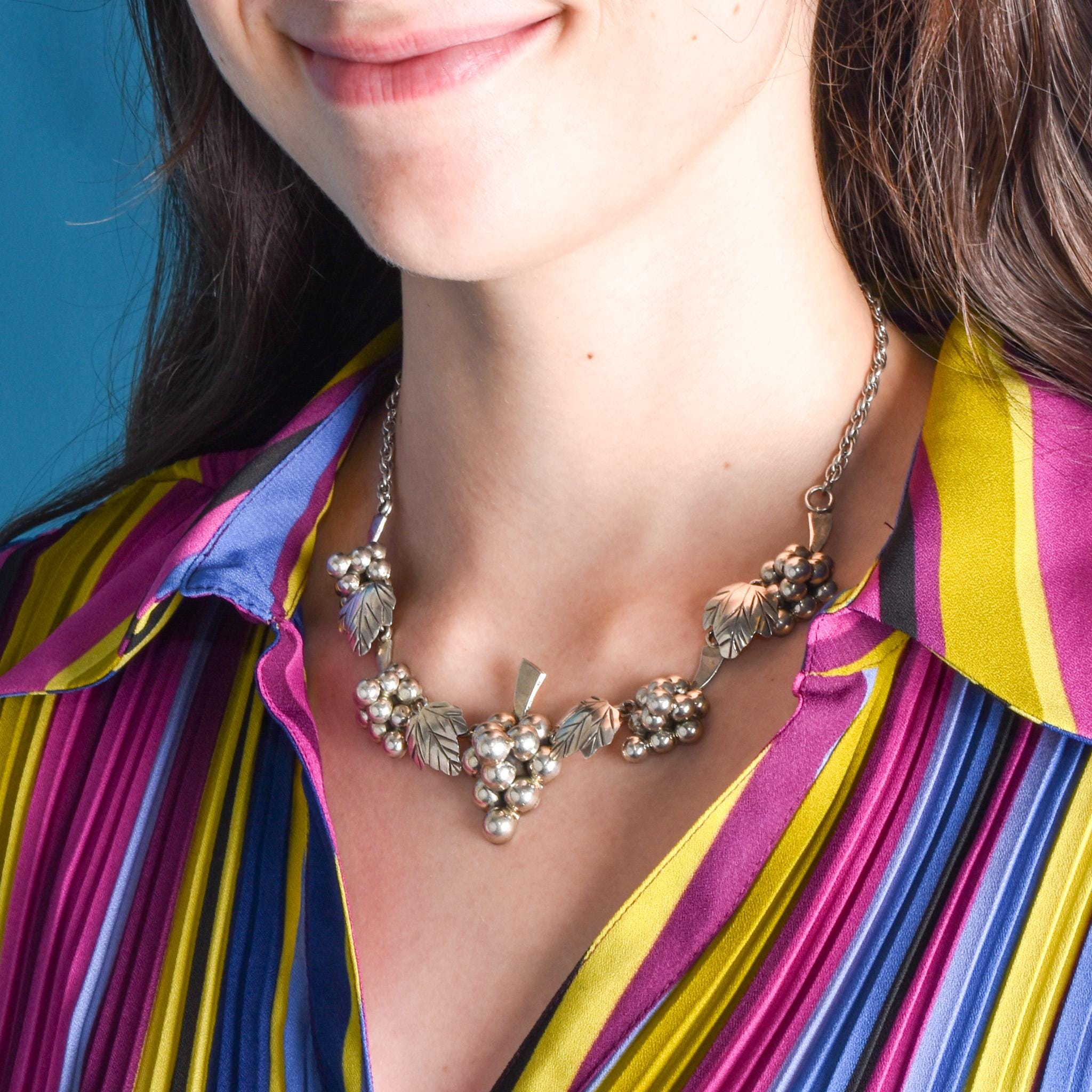 Mexican Sterling Silver Grape Cluster Necklace