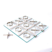 1970s Glass and Steel Tic-Tac-Toe Board and Pieces