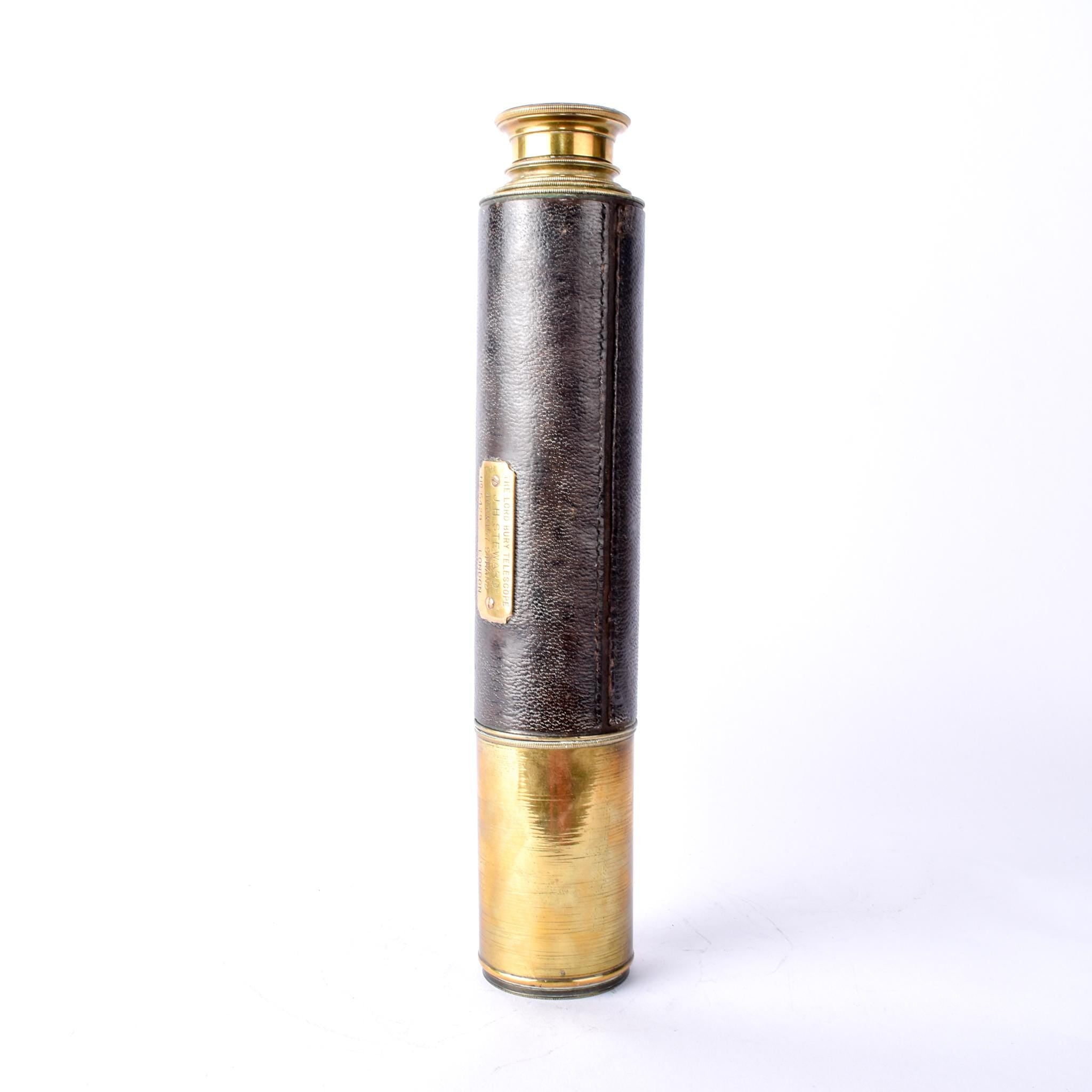 1880s Lord Bury 4 Draw J. H. Steward Brass and Leather Telescope
